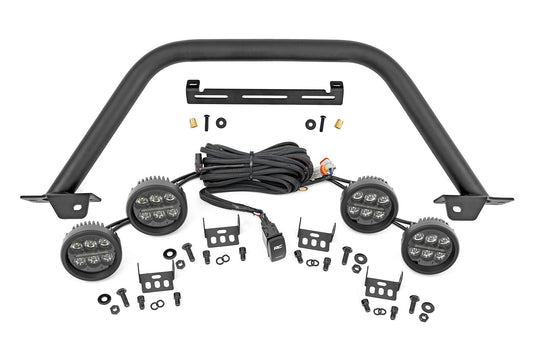 Rough Country 51112 Safari Bar | 3.5" Round LED (Quad) | Black | Amber DRL | OE Modular Steel | Ford Bronco (21-25)