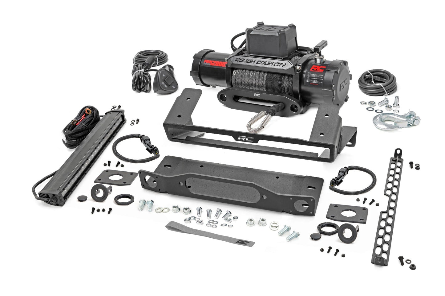 Rough Country 51098 High Winch Mount | All Models | 12000S | 20 Inch Black Single Row LED | Ford Bronco (21-25)