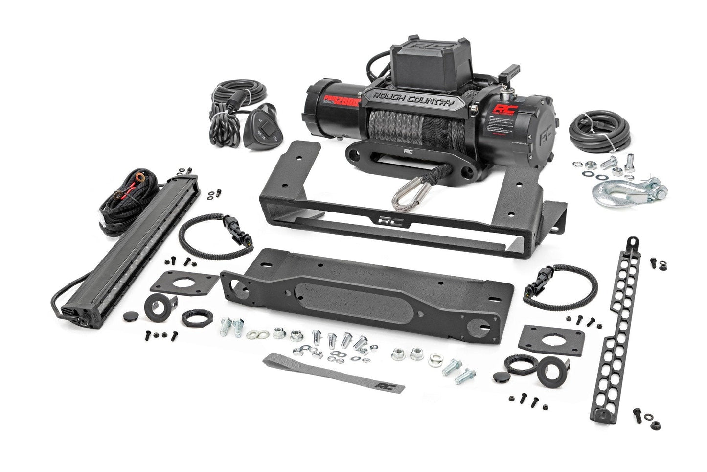 Rough Country 51099 High Winch Mount | All Models | 12000S | 20 Inch Black Single Row LED | Ford Bronco (21-25)