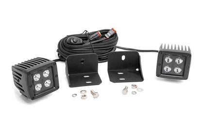 Rough Country 71011 LED Light | Cab Mount | 2" Black Pair | Flood | Can-Am Defender HD 5/HD 8/HD 9/HD 10