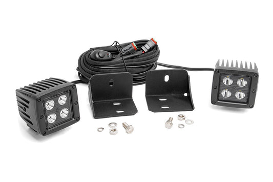 Rough Country 71011 LED Light | Cab Mount | 2" Black Pair | Flood | Can-Am Defender HD 5/HD 8/HD 9/HD 10