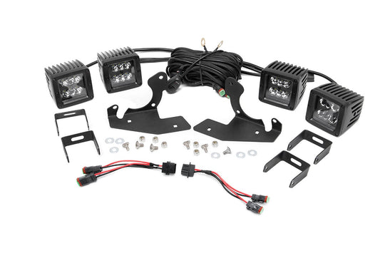 Rough Country 70762 LED Light Kit | Fog Mount | Dual 2" Black Pairs | Chevy Silverado 1500/2500HD/3500HD 2WD/4WD