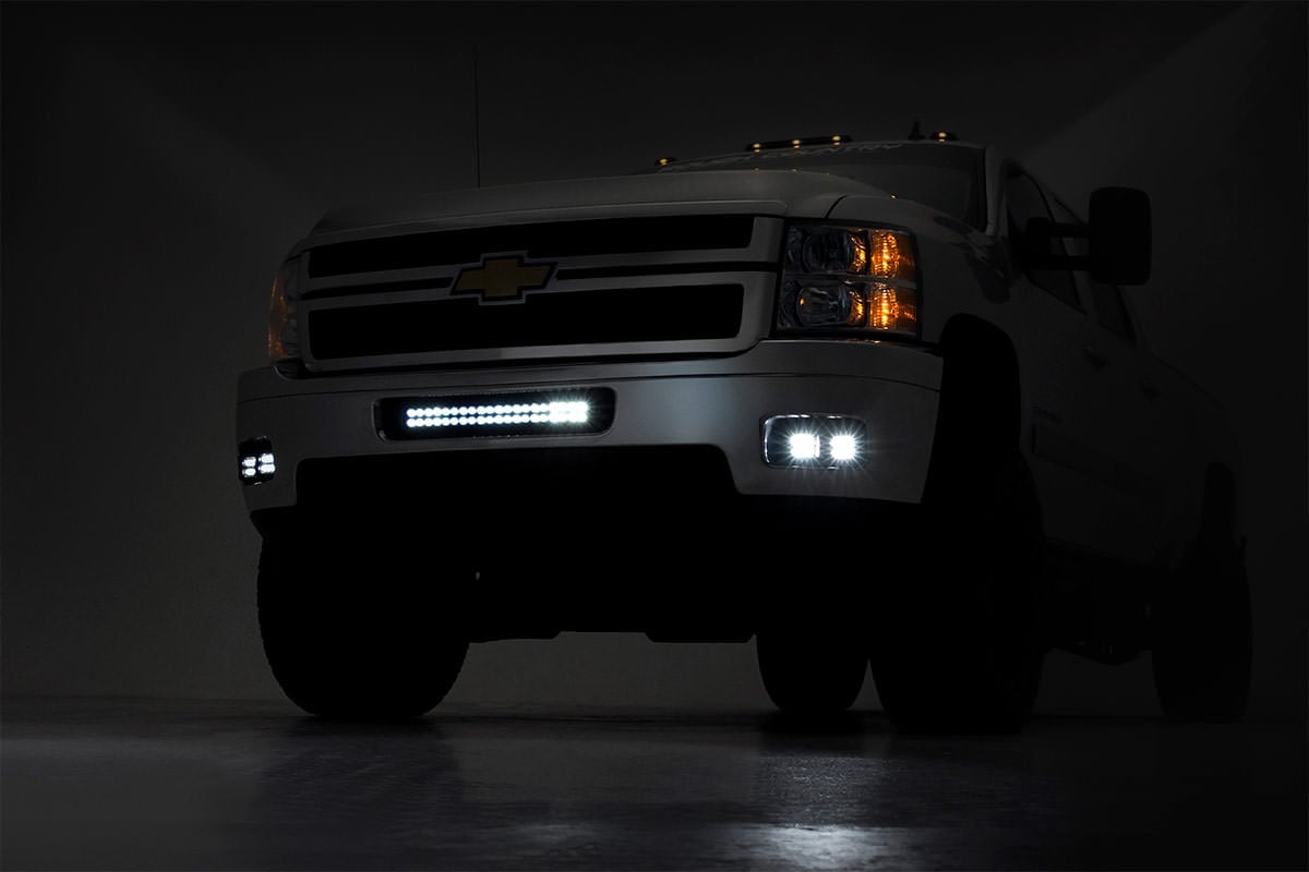 Rough Country 70628DRLA LED Light Kit | Fog Mount | 2" Black Pair | Amber DRL | Chevy Silverado 2500 HD/3500 HD (11-14)