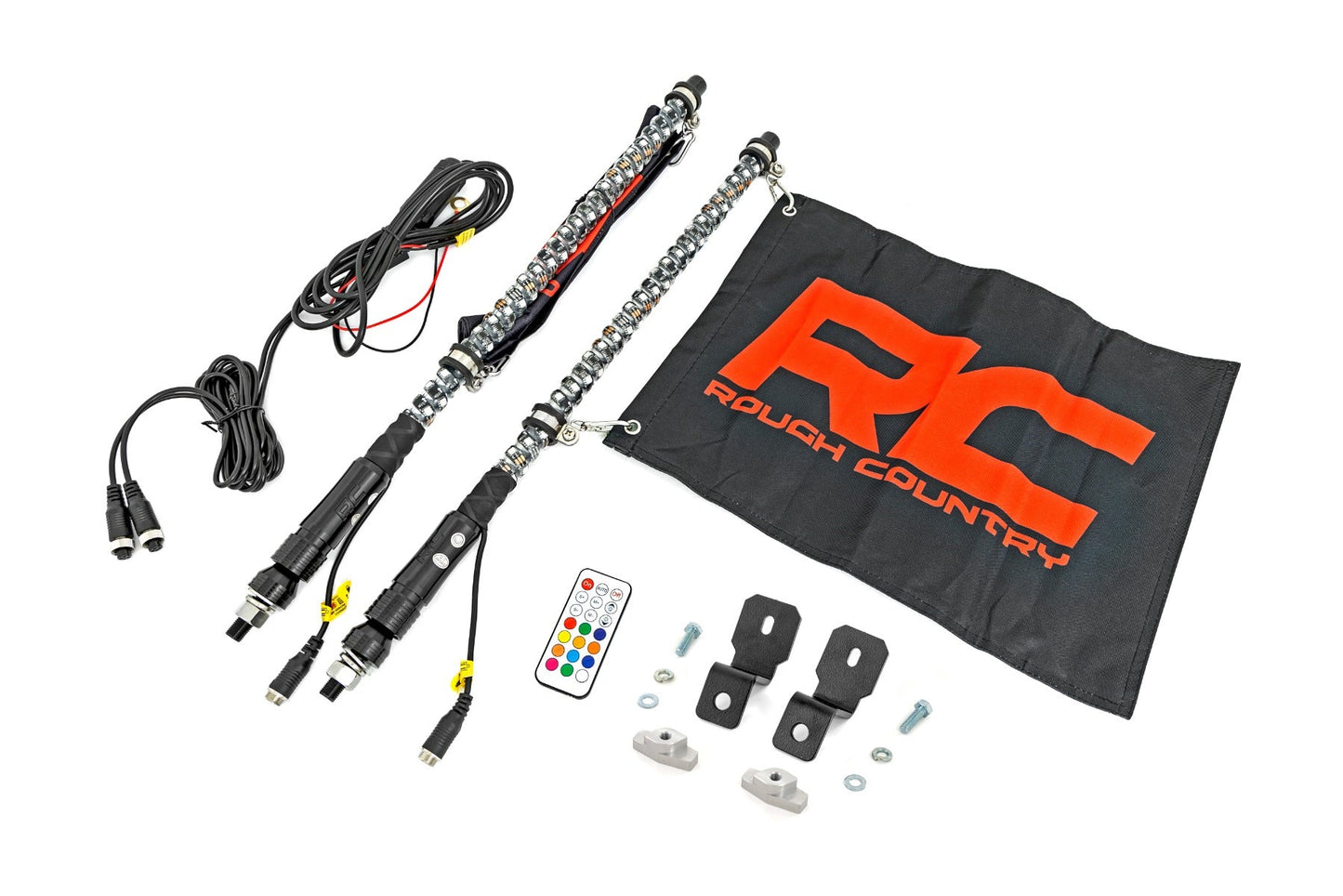 Rough Country 93200 Whip Mount | 2' Multl-Color LED Whip Pair | Can-AM Defender/Segway
