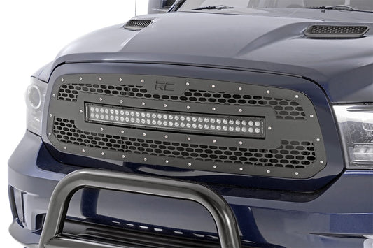 Rough Country 70199DRL Mesh Grille | 30" Dual Row LED | Black | White DRL | Ram 1500 2WD/4WD (13-18 & Classic)