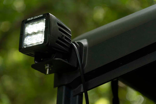 Rough Country 71011 LED Light | Cab Mount | 2" Black Pair | Flood | Can-Am Defender HD 5/HD 8/HD 9/HD 10