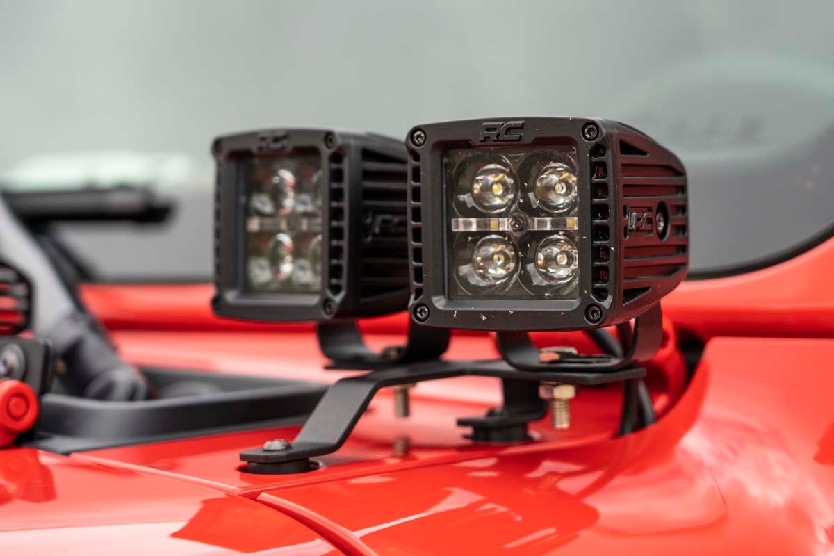 Rough Country 70822 Quad LED Light Kit | Cowl Mount | 2" Black Pairs | Spot | Jeep Gladiator JT/Wrangler JL (18-25)