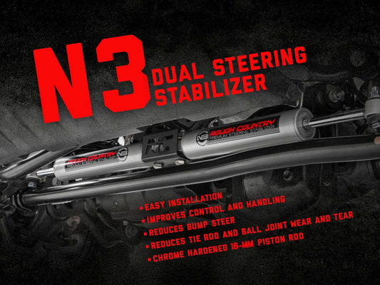 Rough Country 8749530 N3 Steering Stabilizer | Dual | 2-8 Inch Lift | Ram 2500 (10-13)/3500 (10-12)