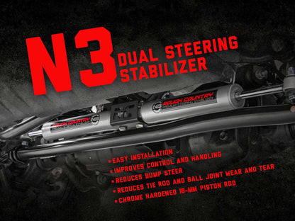 Rough Country 8749030 N3 Steering Stabilizer | Dual | 2-8 Inch Lift | Ford Excursion (00-05)/Super Duty (99-04)