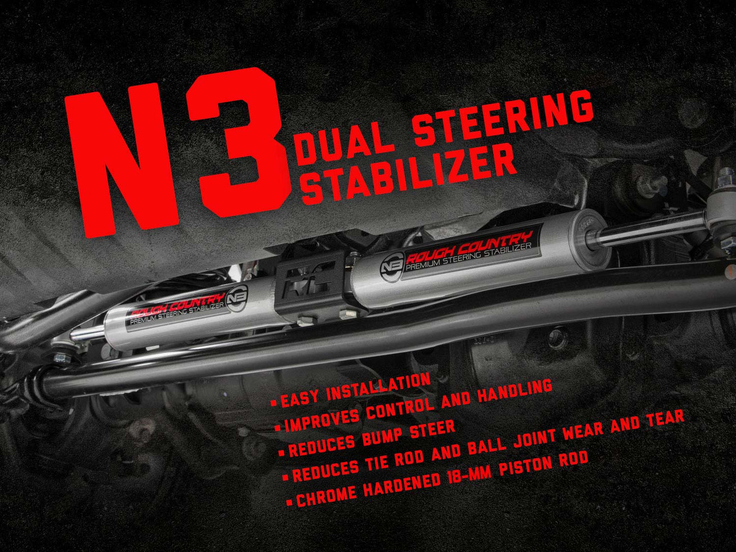 Rough Country 8735630 N3 Steering Stabilizer | Dual | Chevy/GMC K10 Truck & SUV/K5 Blazer (69-91)