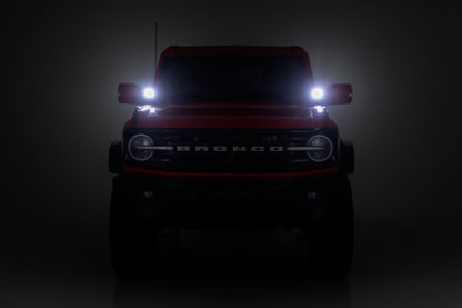 Rough Country 71078 LED Light Kit | Ditch Mount | 3.5" Black Round Pair | Amber DRL | Ford Bronco (21-25)