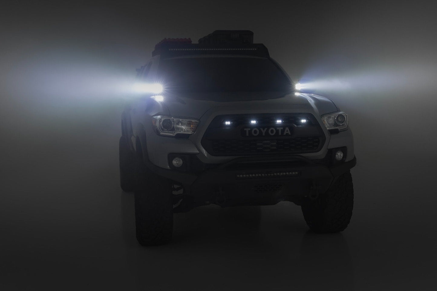 Rough Country 71085 LED Light Kit | Ditch Mount | Black Series Round | 3.5 Inch | Amber DRL | Toyota Tacoma (16-23)