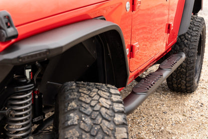 Rough Country 21016 Oval Nerf Steps | 4 Door | Black | Jeep Wrangler Unlimited 4WD (2018-2025)