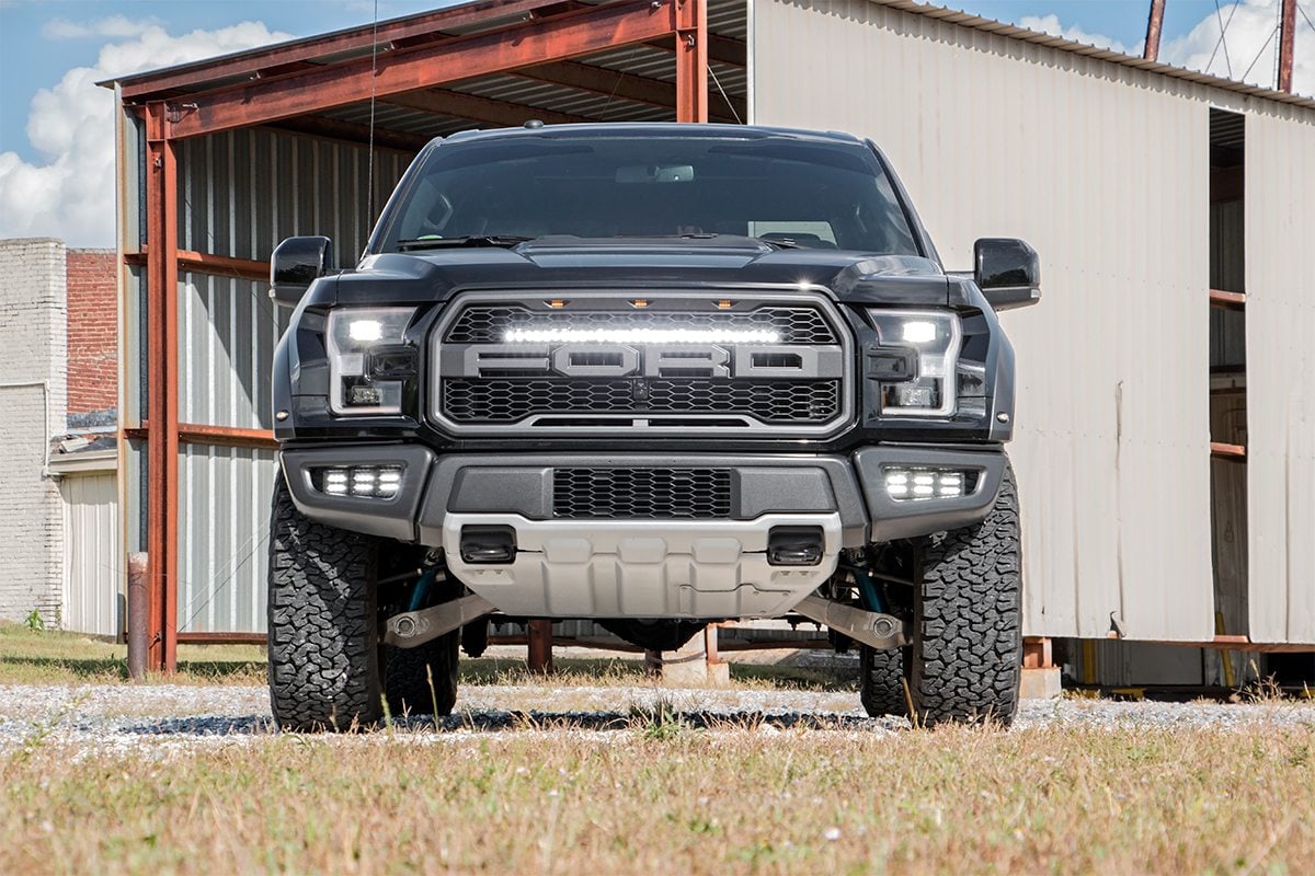 Rough Country 70700DRLA LED Light Kit | Fog Mount | Triple 2" Black Pair | Amber DRL | Ford Raptor (17-20)