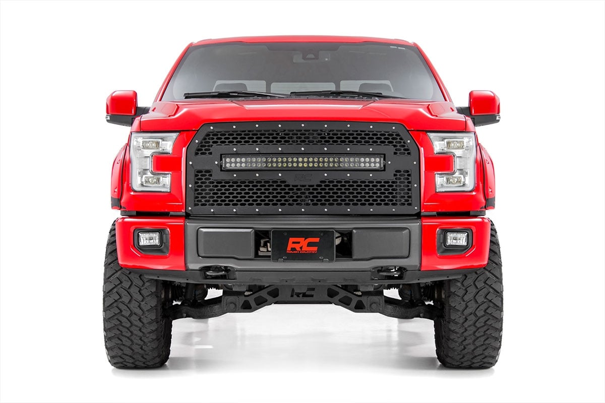 Rough Country 70193 Mesh Grille | 30" Dual Row LED | Black | Ford F-150 2WD/4WD (2015-2017)