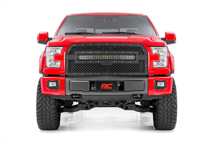 Rough Country 70193BDA Mesh Grille | 30" Dual Row LED | Black | Amber DRL | Ford F-150 (15-17)