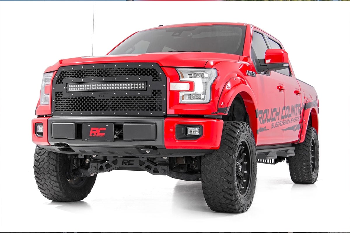 Rough Country 70193 Mesh Grille | 30" Dual Row LED | Black | Ford F-150 2WD/4WD (2015-2017)