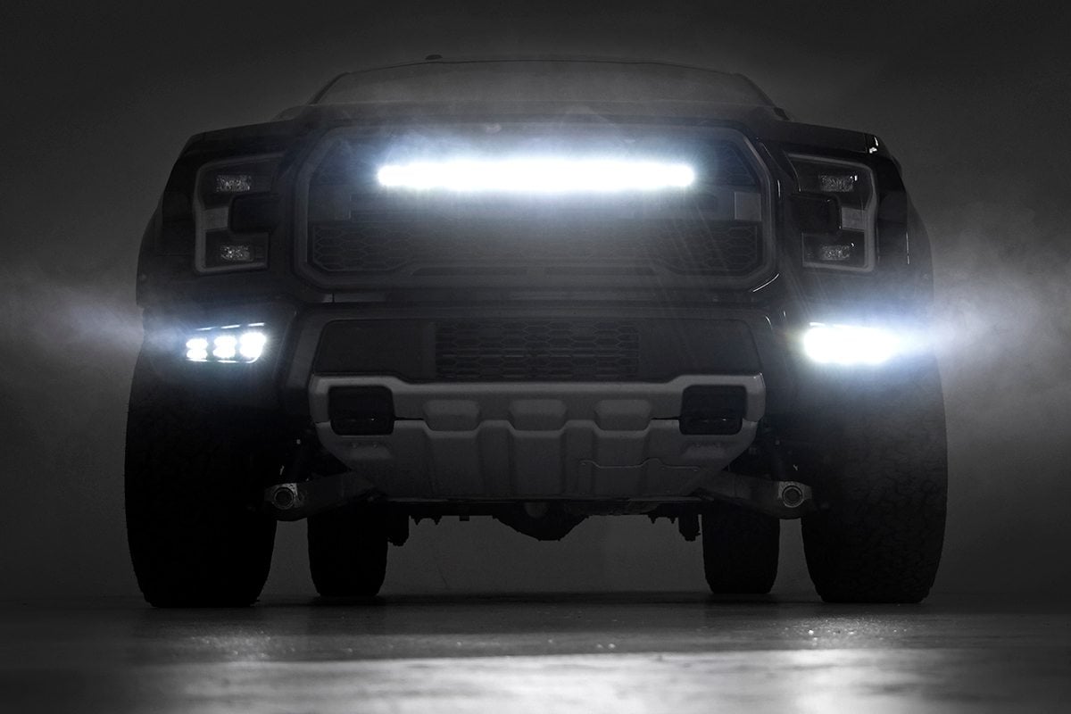 Rough Country 70700DRL LED Light Kit | Fog Mount | Triple 2" Black Pair | White DRL | Ford Raptor (17-20)