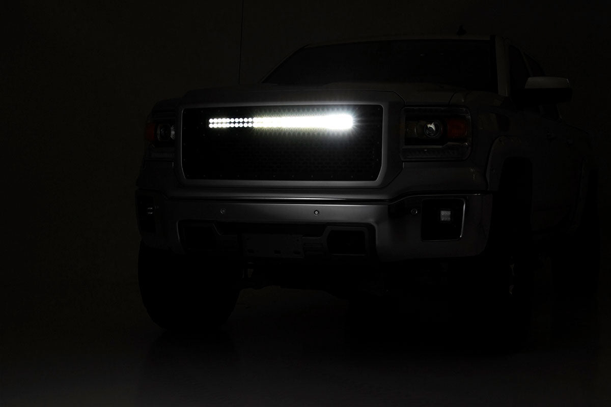Rough Country 70190DRL Mesh Grille | 30" Dual Row LED | Black | White DRL | GMC Sierra 1500 (14-15)