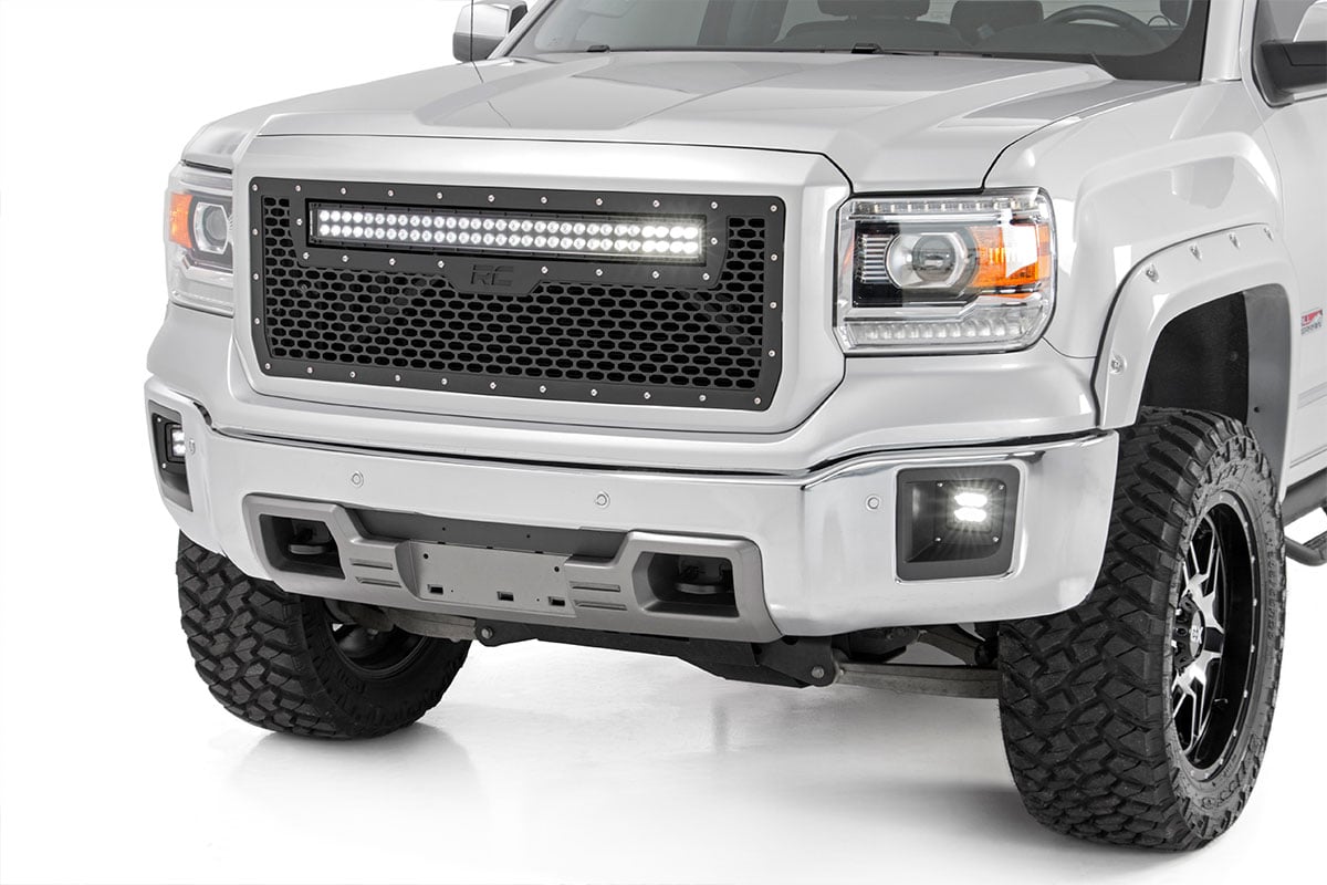 Rough Country 70190BDA Mesh Grille | 30" Dual Row LED | Black | Amber DRL | GMC Sierra 1500 (14-15)