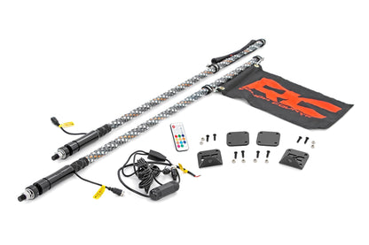 Rough Country 92039 Whip Mount | Bed |  4' Multl-Color LED Whip Pair | Honda Talon 1000