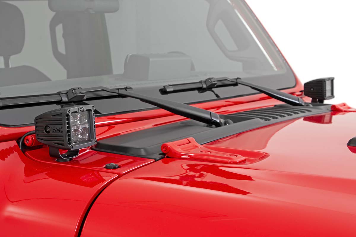 Rough Country 70061 LED Light Kit | Cowl Mount | 2" Black Pair | White DRL | Jeep Gladiator JT/Wrangler JL (18-25)