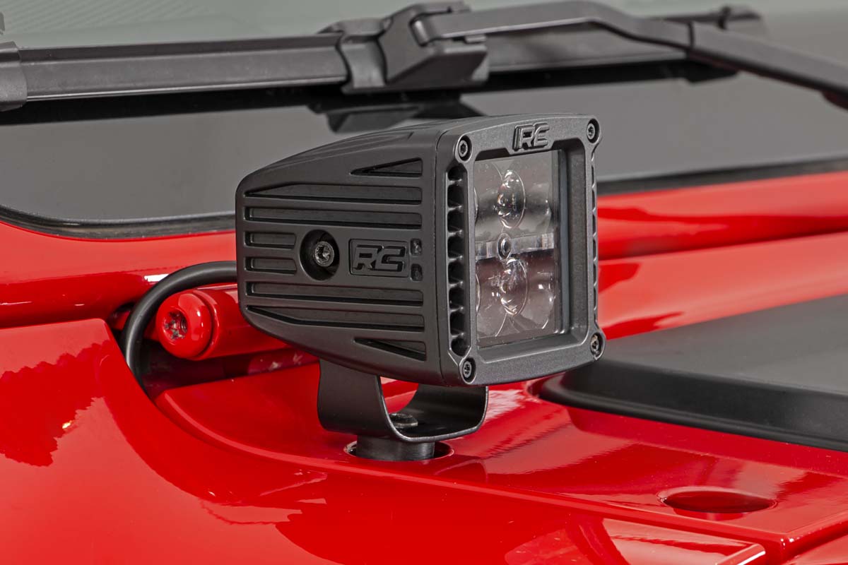Rough Country 70061 LED Light Kit | Cowl Mount | 2" Black Pair | White DRL | Jeep Gladiator JT/Wrangler JL (18-25)