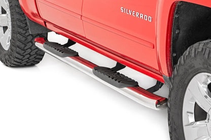 Rough Country 21001S Oval Nerf Steps | Stainless | Crew Cab | DEF Tank | Chevy/GMC 1500/2500HD/3500HD (07-19 & Classic)