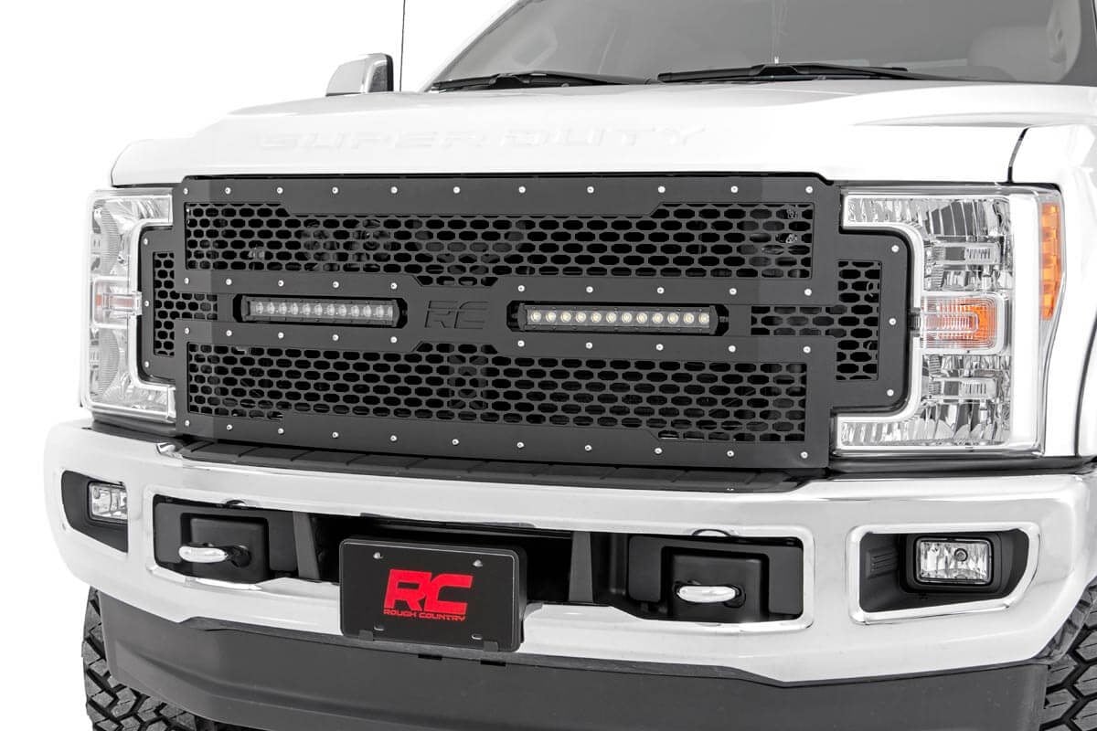 Rough Country 70216 Mesh Grille | 12" Dual Row LED | Black | Ford F-250/F-350 Super Duty (17-19)