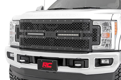 Rough Country 70216 Mesh Grille | 12" Dual Row LED | Black | Ford F-250/F-350 Super Duty (17-19)