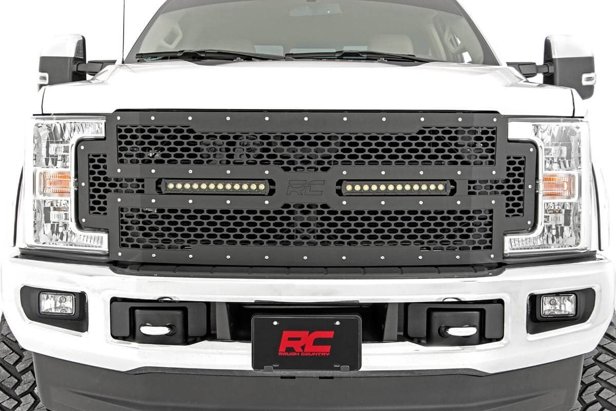Rough Country 70216 Mesh Grille | 12" Dual Row LED | Black | Ford F-250/F-350 Super Duty (17-19)