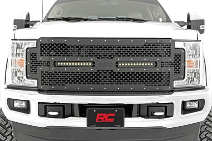 Rough Country 70216 Mesh Grille | 12" Dual Row LED | Black | Ford F-250/F-350 Super Duty (17-19)
