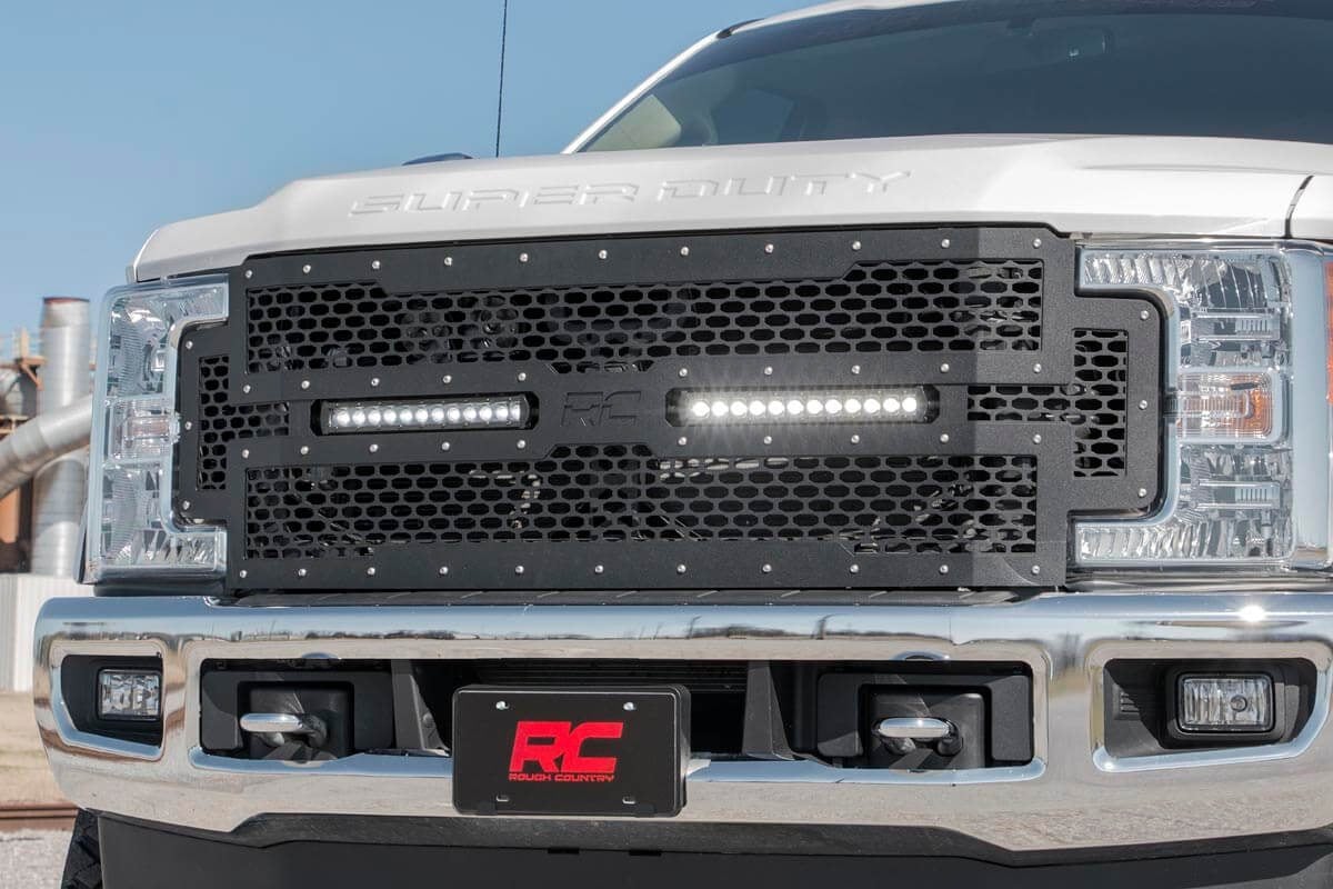 Rough Country 70216 Mesh Grille | 12" Dual Row LED | Black | Ford F-250/F-350 Super Duty (17-19)