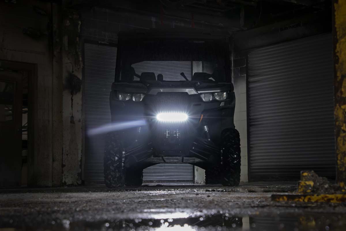Rough Country 97004 LED Light | Bumper Mount | 12" Black Single Row | White DRL | Can-Am Defender HD 8/HD 9/HD 10