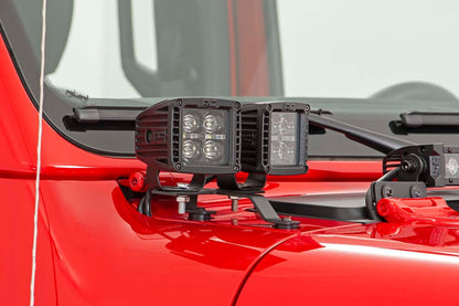 Rough Country 70824 LED Light Kit | Quad | Cowl Mount | 2" Black | White DRL | Jeep Gladiator JT/Wrangler JL (18-25)