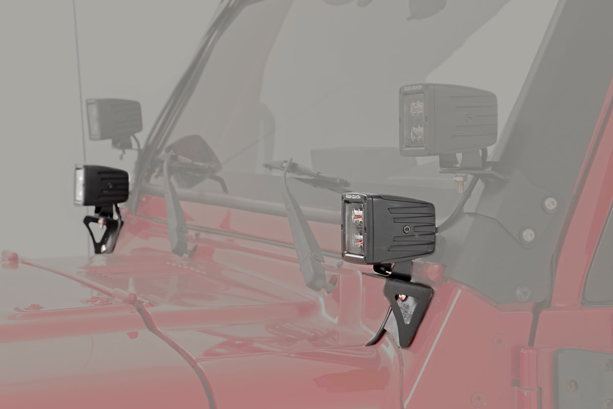 Rough Country 70043 LED Light Mount | Lower Windshield | Pod | Jeep Wrangler TJ (97-06)/Wrangler Unlimited (04-06)
