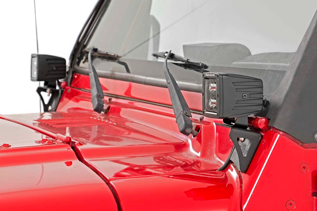 Rough Country 6003 Light Mounts | Lower Windshield | Jeep Wrangler TJ (97-06)/Wrangler Unlimited (04-06)