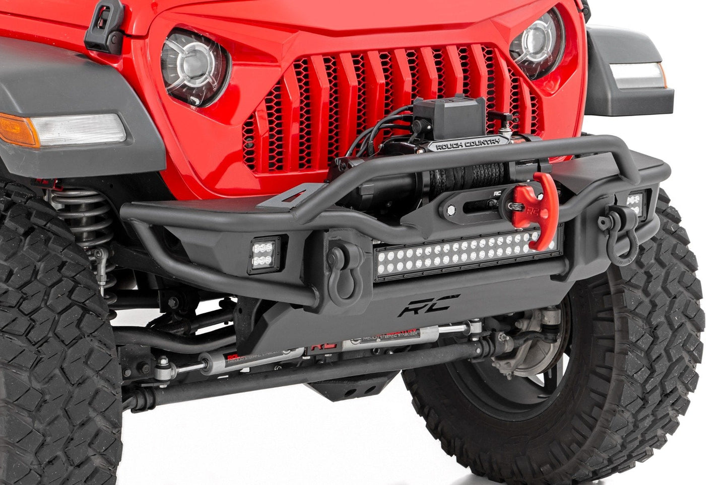 Rough Country 10647 Front Winch Bumper | Tubular | Skid Plate | Jeep Gladiator JT/Wrangler JK & JL/Wrangler Unlimited