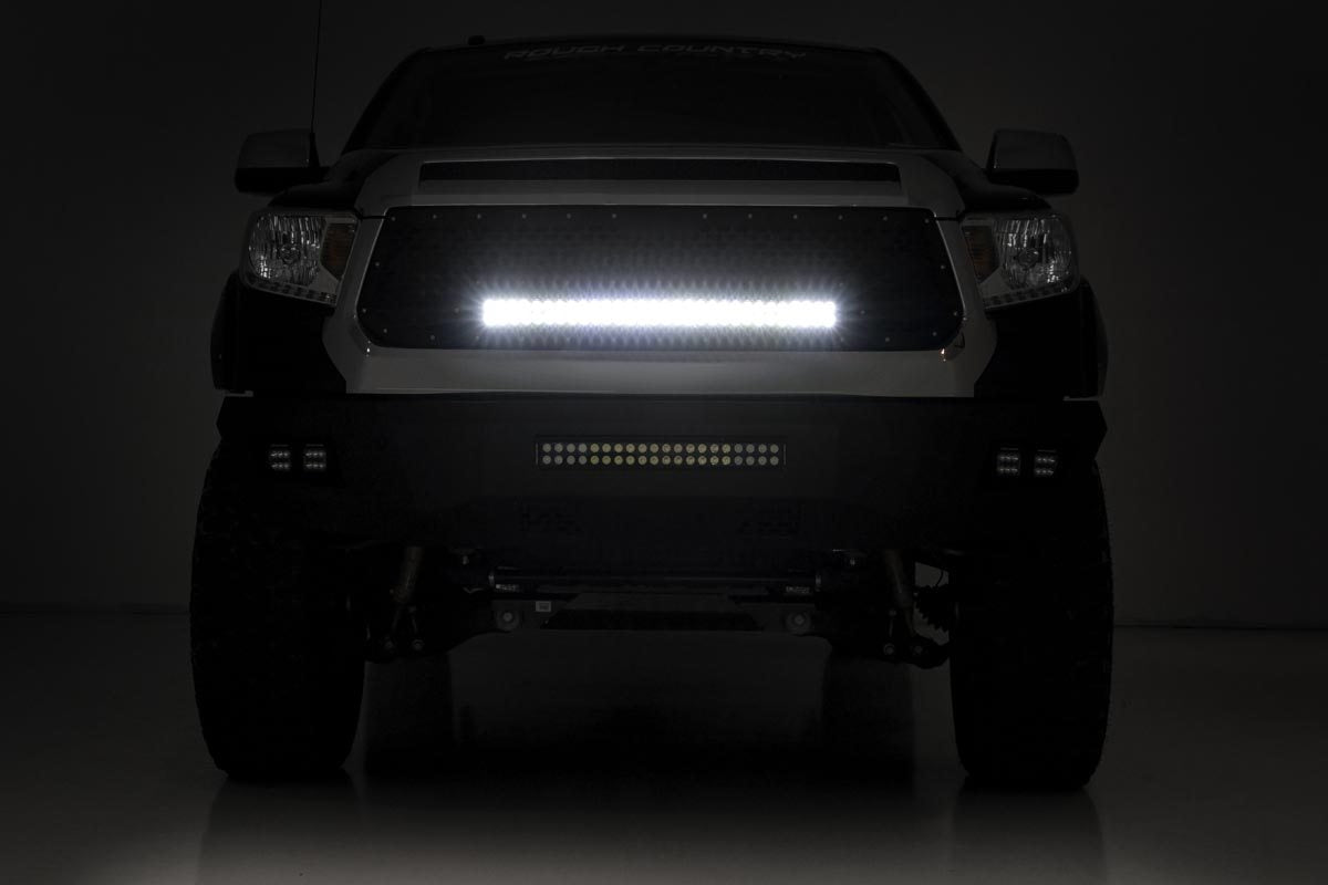 Rough Country 70225 Mesh Grille | 30" Dual Row LED | Black | White DRL | Toyota Tundra (14-17)