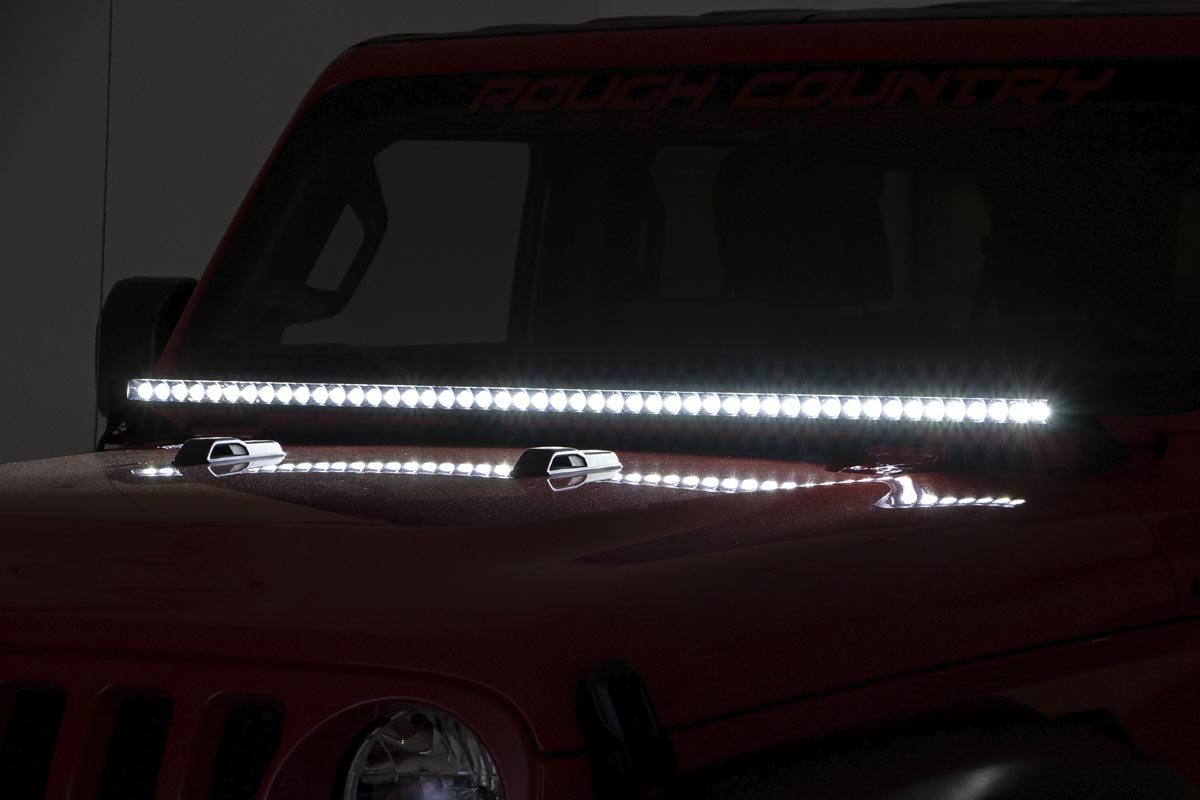 Rough Country 70057 LED Light Kit | Cowl Mount | 50" Black Single Row | Jeep Gladiator JT/Wrangler JL (18-25)