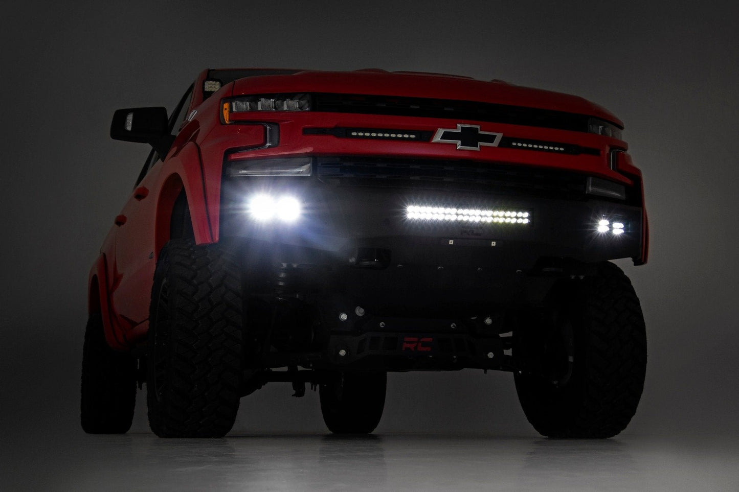 Rough Country 10757A High Clearance Front Bumper | LED Lights & Skid Plate | Chevy Silverado 1500 (19-22)