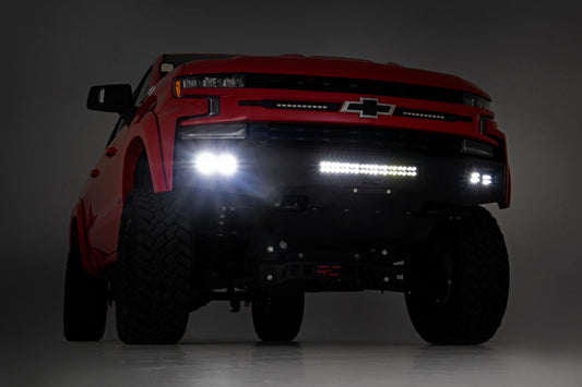 Rough Country 10757A High Clearance Front Bumper | LED Lights & Skid Plate | Chevy Silverado 1500 (19-22)