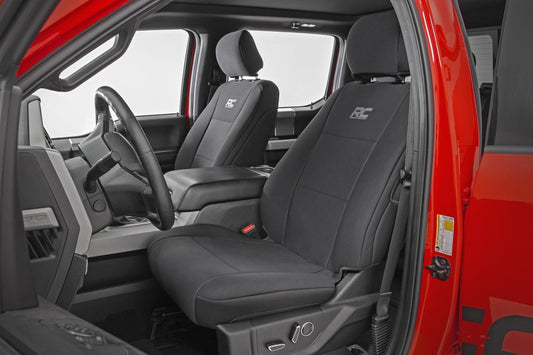 Rough Country 91018 Seat Covers | FR Bucket and RR Bench | Ford F-150/Lightning/F-250/F-350 (15-25)