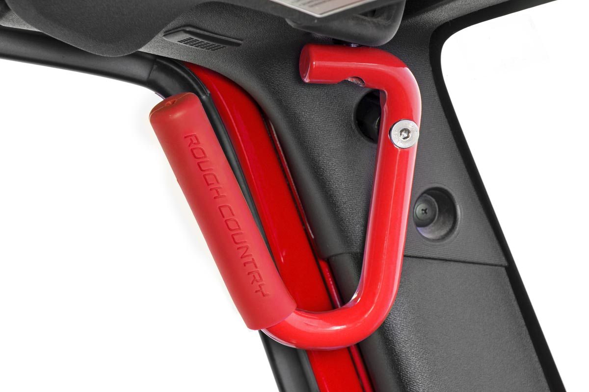 Rough Country 6501RED Grab Handles | Steel | Front | Red | Jeep Wrangler JK/Wrangler Unlimited (07-18)