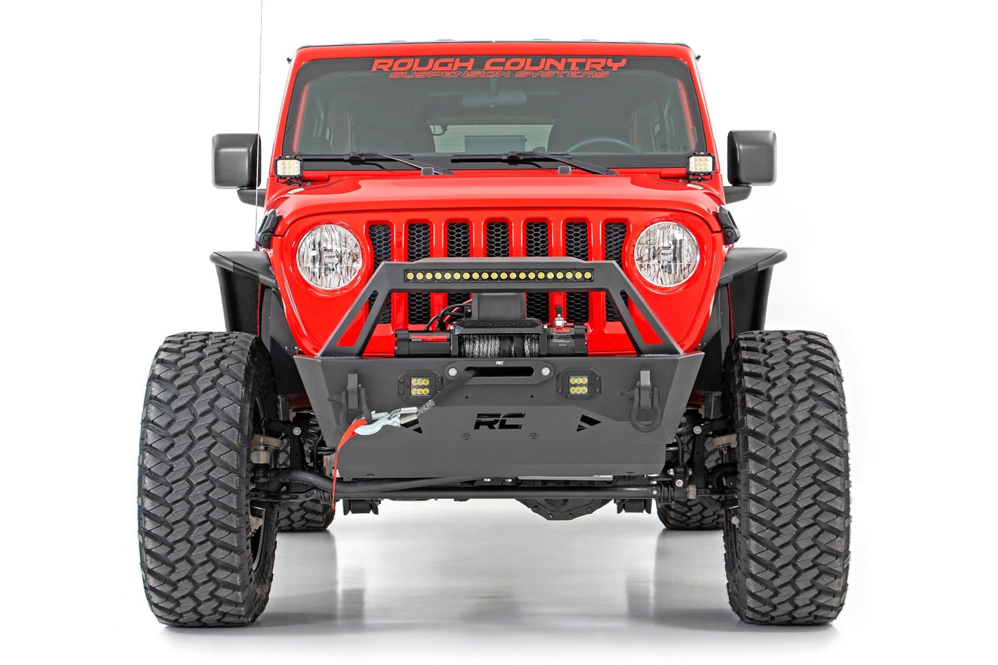 Rough Country 10597A Front Bumper | Stubby | Trail | Jeep Gladiator JT/Wrangler JK & JL/Wrangler Unlimited