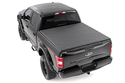 Rough Country 41515550A Soft Tri-Fold Bed Cover | 5'7" Bed | Ford F-150 (15-20)/Raptor (17-20)