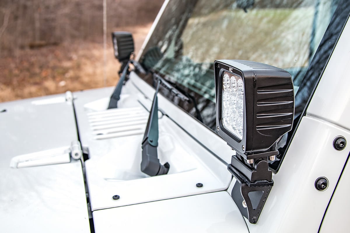 Rough Country 6004 Light Mounts | Lower Windshield | Jeep Wrangler JK/Wrangler Unlimited  (07-18)