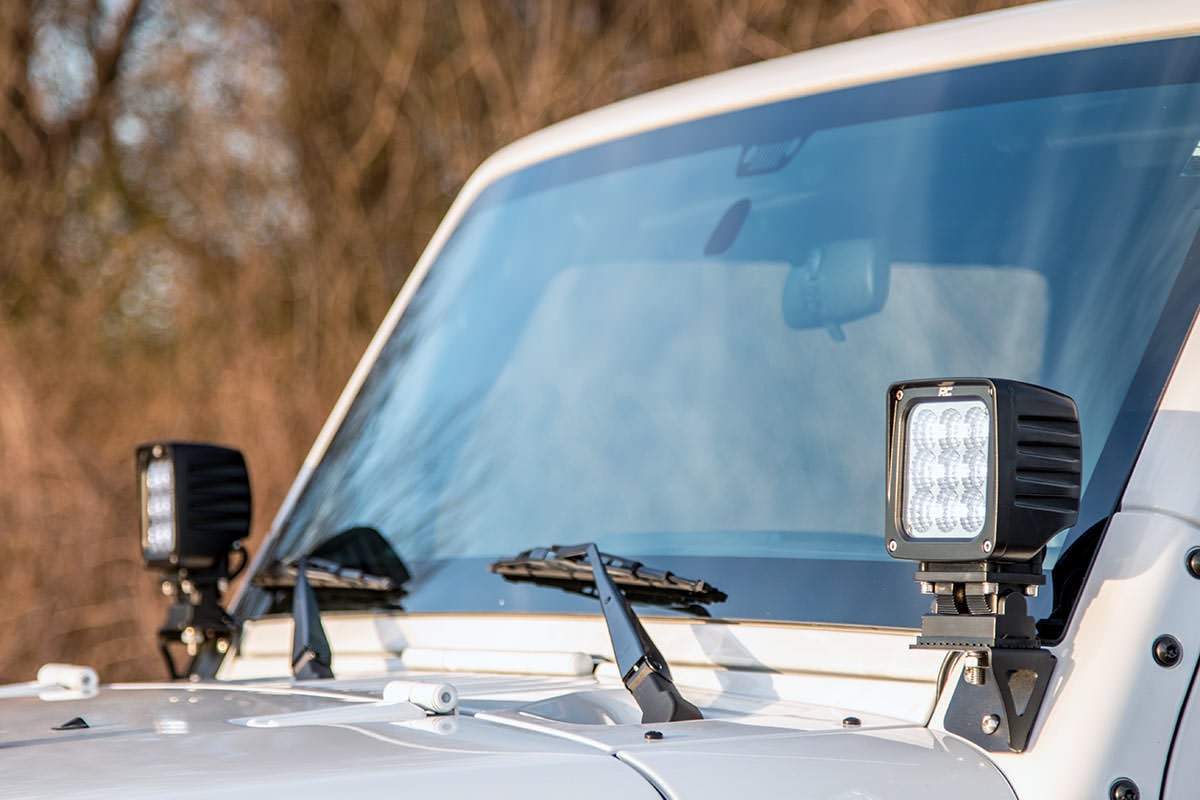 Rough Country 6004 Light Mounts | Lower Windshield | Jeep Wrangler JK/Wrangler Unlimited  (07-18)