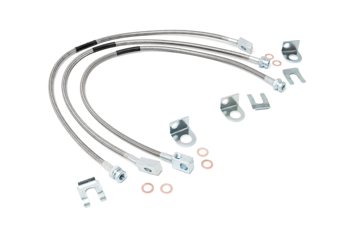 Rough Country 89715 Jeep Front & Rear Stainless Steel Brake Lines | 4-6in Lifts (XJ/YJ/TJ)