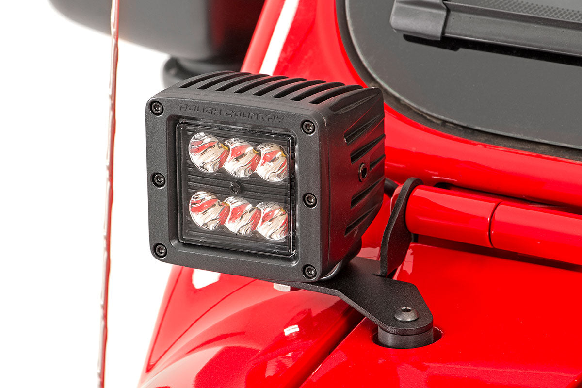 Rough Country 70052DRL LED Light Kit | Hinge Mount | 2" Black Pair | White DRL | Jeep Gladiator JT/Wrangler JL (18-25)